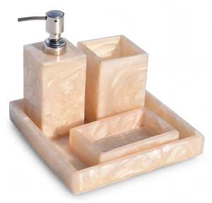 Juego de Baño Moderno de Resina Rectangular de 4 Piezas Jameel & Sons con Dispensador de Jabón - Product Image 1