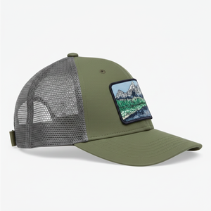 Unisex Olive Green Mesh Sublimation Printed Baseball Cap with Mountain Patch Outdoor Casual <b>Hat</b> <b>Summer</b> Adult Breathable Cotton - Product Image 3