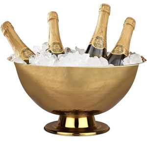 Copa de champán dorada martillada - Centro de mesa grande con pedestal para enfriar vino, para múltiples botellas y eventos - Product Image 2