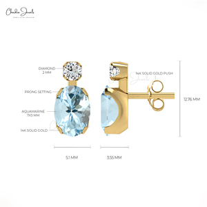 Pendientes de Oro Sólido de 14k con Aguamarina y Diamantes de Corte Ovalado de 7x5mm, Fabricante Asiático, Proveedor Verificado - Product Image 6