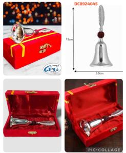 Campana de Pooja de Latón India Jaipurios con Diseño de Rudraksh, Caja de Terciopelo, Campana de Oración Tradicional Vintage para el Hogar, Regalo Festivo - Product Image 1