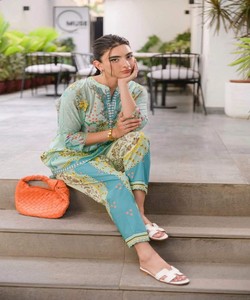 RICH LOOK VISCOSE RAYON PRINTED WORK CO-ORD SET DAILY WEAR WHOLESALE PRICE ETHNIC GARMENT 85061 SKY - Product Image 2
