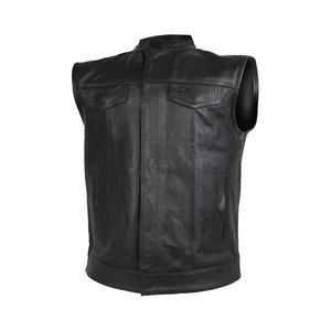 Gilet de motard en cuir PU pour homme, sans col, fermeture éclair, couleur unie, style automne, longueur standard - Product Image 3