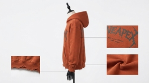 Custom Rust <b>Orange</b> Washed Fleece <b>Hoodie</b> <b>Men's</b> Oversized Distressed Streetwear Pullover Sweatshirt Graphic <b>Hoodie</b> - Product Image 3