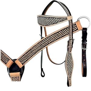 Cabezada Western de Alta Calidad con Riendas de Cuero DD, Decoración Duradera de Metal de Latón y Plata Tallado a Mano para Productos Ecuestres - Product Image 1