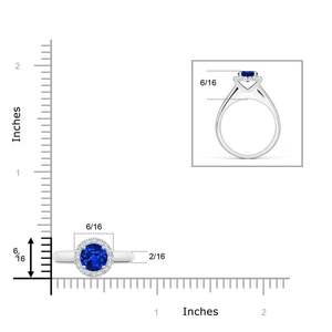 Anillo de Compromiso Clásico de Oro de 14K con Zafiro Azul de Corte Redondo de 6MM y 1.10Cts y Halo de Diamantes de 0.1Ct, Joyería Fina Hecha a Mano y Personalizada - Product Image 3