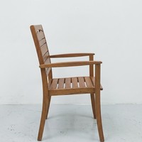 Chaise de jardin en teck Prima, empilable, mobilier d'extérieur traditionnel en bois, design durable avec accoudoirs, pieds coniques, utilisation sur sol dur