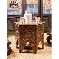 Table d'appoint bohème irrégulière en bois de Sheesham artisanal avec incrustation florale 40x40x50cm - Décoration de haute qualité pour les fêtes et les thèmes