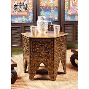 Handcrafted Sheesham Wood Irregular Bohemian Side <b>Table</b> with Floral Inlay-High Quality Wholesale - Product Image 3