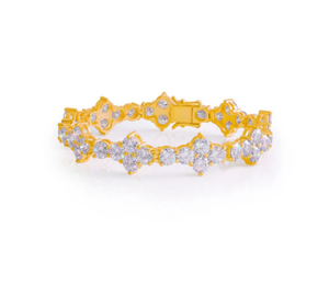 Classic 18K Gold Plated Tennis <b>Bracelet</b> With Round <b>Crystal</b> Rhinestones Geometric Design Women's Jewelry Gift - Product Image 1