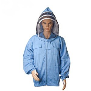 Chaqueta Protectora de Apicultura con Velo de Malla Desmontable, Transpirable, Ajuste Holgado, Mangas de Poliéster y Algodón, Color Azul Claro - Product Image 1