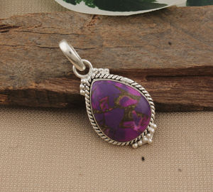 Luxury 925 Sterling Silver Vintage Platinum Plated Natural <b>Purple</b> Copper Turquoise Pendant Square <b>Cushion</b> Cut Statement Gemstone - Product Image 4