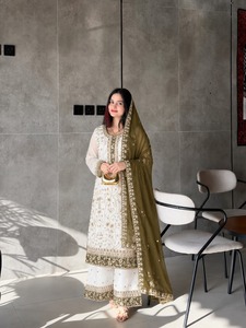 Designer Embroidery Sequence Work Faux Georgette <b>Top</b> With Plazzo Bottom And Dupatta Fully Stitched Ready To Wear Set - Product Image 4