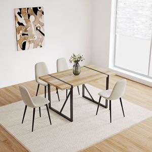 Tavolo da pranzo rettangolare in legno MDF rustico industriale da 55 pollici per 4-6 persone, piano in legno ingegnerizzato spesso 1,5 pollici, colore nero - Product Image 5