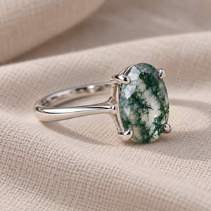 Oval Moss Agate <b>Gemstone</b> <b>Ring</b> Claw Setting Brass Base Unisex Fine <b>Ring</b> for Engagement Wedding Anniversary Gift - Product Image 4