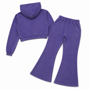 Women's Hooded Short Top Full-Length Flared Sweatpants Matching <b>Set</b> Soft Fleece Cotton Loose Fit Street Fashion Embroidered - Product Image 2