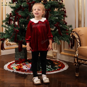 Ensemble haut et jupe décontracté pour filles, en velours rouge, pour les fêtes d'automne, avec leggings, col rond, 100% coton, coupe trapèze, manches longues, broderie - Product Image 3