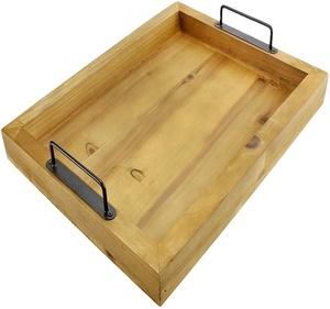 Plateau de service rectangulaire à un niveau classique et moderne personnalisé avec poignées en bois laqué et métal pour la décoration intérieure, la cuisine et le salon - Product Image 4