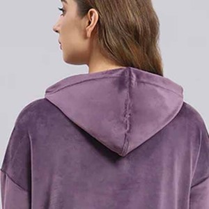 <b>Women</b> <b>Purple</b> Velvet <b>Tracksuit</b> Hooded Full Sleeve Casual Loose Fit With Letter Print Drawstring Waist Side Pockets Autumn Wear - Product Image 5