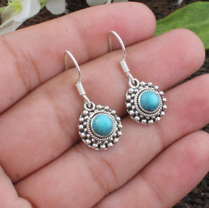 Boucles d'oreilles pendantes en turquoise naturelle, argent sterling 925, style vintage occidental gothique, bijoux en argent oxydé, vente en gros - Product Image 4