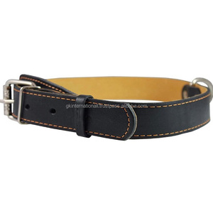 Collar de cuero resistente para perros, accesorio hecho de cuero de doble capa real, diseño completamente cosido, para mascotas, con hebilla chapada en níquel, anillo D - Product Image 1