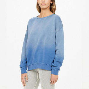 Conjunto de Sudadera y Pantalones Deportivos de Felpa Azul para Mujer, Corte Holgado Informal, 2 Piezas, Diseño Degradado de Color Sólido, Cuello Redondo - Product Image 3