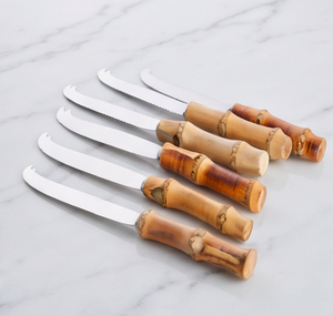 Juego de 6 Cuchillos para Queso con Mango de Bambú, Hoja de Acero Inoxidable, Utensilios Ecológicos para Queso, Artículos de Cocina - Product Image 3