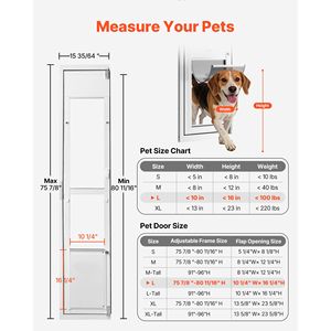 Adjustable Height Dog Door for <b>Sliding</b> Glass 75 7/8" to 80 11/16" Aluminum Alloy Frame Flap Lock Design <b>Large</b> for Larger Dogs - Product Image 2