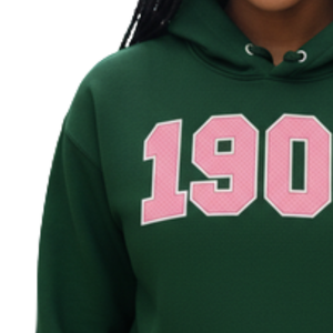   เสื้อฮู้ด Ivy 1908 พรีเมียม ผ้าฟลีซ สีเขียวป่า พร้อมตัวอักษรสีชมพู สำหรับชมรมหญิงสาวกรีก แบบสั่งทำพิเศษ - Product Image 2