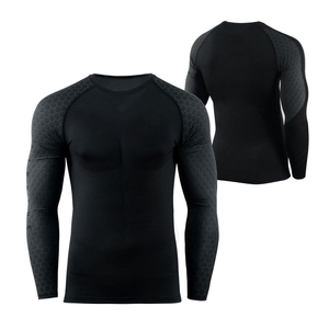 Private Label Sportswear Club Uniforms Long Sleeve Compression Shirts for Athletic Printed <b>Hex</b> Pattern Design MMA BJJ Rash Guard - Product Image 2