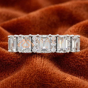 Bague de luxe en argent sterling 925 plaqué argent 14 carats avec cinq pierres de diamant et moissanite, alliance pour femme, bijoux de mariage - Product Image 4