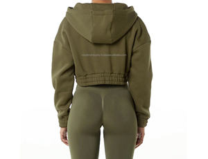 Sudadera con capucha corta de gran tamaño para mujer, chándal 55% algodón 45% Spandex, cremallera completa, estilo de hombro caído, bordado, con capucha, corte recortado - Product Image 4