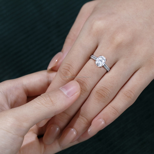 Anillo de diamante de corte ovalado Vintage con compromiso de moissanita de corte redondo, anillo de diamante artístico único, conjunto nupcial, anillo de promesa, joyería - Product Image 2