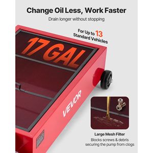 Vasca di raccolta olio mobile da 17 galloni con pompa elettrica, tubo da 2,2 m, maniglia pieghevole - Vasca olio a basso profilo a prova di perdite - Product Image 3