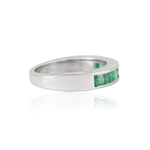 3 mm Princess Cut Natural <b>Emerald</b> Gemstone 925 Sterling <b>Silver</b> Half Eternity Unisex Band <b>Ring</b> Everyday Wear Jewelry - Product Image 5