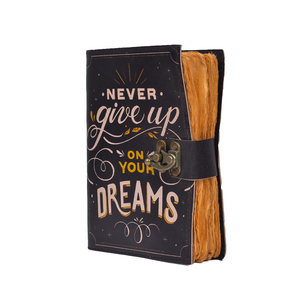 <b>A5</b> Motivational Quote Design Cardboard Lock Diary <b>Notebook</b> “Never Give Up on Your Dreams” with Metal Clasp 100 Pages Handmade - Product Image 4