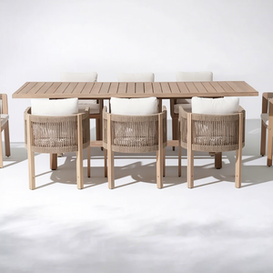 Juegos de comedor para exterior/interior, muebles de aluminio/madera, mesa y sillas para 2/4/6/8 personas, para hotel, resort, villa, jardín. - Product Image 5