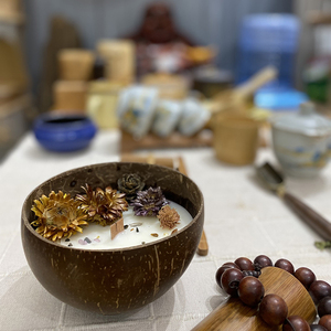 Vente en gros directe usine de bougies chauffe-plat en coquille de noix de coco écologiques, en cire de soja naturelle, parfumées pour l'aromathérapie, export de Noël - Product Image 6