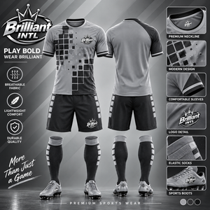 Ensemble de maillots de football Brilliant INTL unisexe à manches courtes, respirant, kit de football personnalisé avec nom d'équipe, col en V, imprimé géométrique, uniforme complet - Product Image 1