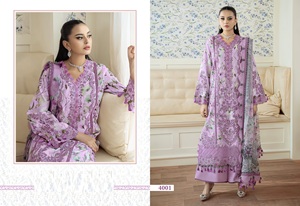 Conjunto de Top y Pantalón de Algodón Puro Estampado y Bordado para Fiesta Tradicional de Mujer con Dupatta Bordada Mal Mal - Product Image 3