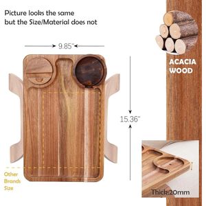 Vassoio Portabicchieri e Supporto Telefono Girevole a 360 Gradi 3 in 1 Grande 39x25 cm in Legno di Acacia per Bracciolo Divano - Product Image 4