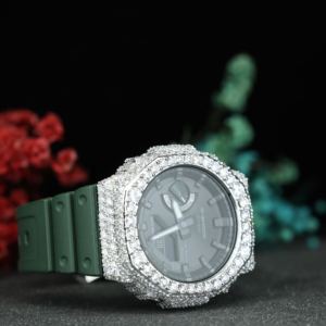 Montre Hip Hop VVS Moissanite Iced Out, Montre Diamantée Bust Down, Mouvement Quartz, Bracelet Vert Luxe, Vente en Gros - Product Image 2