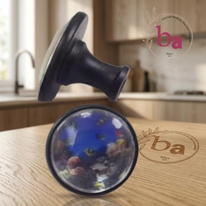 Pomo Redondo de Cerámica para Mueble con Cubierta de Vidrio Floral Azul, Tirador Tradicional para Muebles de Cocina, Duradero - Product Image 3