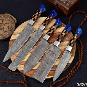 Ensemble de couteaux de chef personnalisés en bois de rose écologique avec lames en acier inoxydable, design échecs marron et noir, 3 pièces - Product Image 5