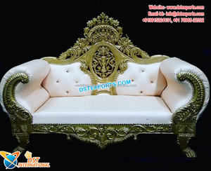 Causeuse moderne en bois de teck pour mariée, marié, vente en gros de canapés personnalisés pour mariage, en argent doré - Product Image 3