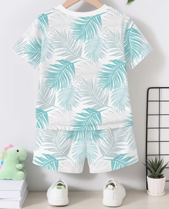 Yellow Tropical Print Jersey Boys Clothing Set Sweatshirt and Shorts Summer Casual Kids Outfit Custom Logo OEM Service - Product Image 3