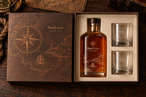Boîte de présentation personnalisée en bronze pour bouteille de whisky Atlas et verres avec base de couvercle - Product Image 2
