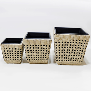 Hot Sales Minimalist Poly Rattan Woven Planter <b>Set</b> - <b>Square</b> Garden Pot with Plastic Liner - Product Image 3