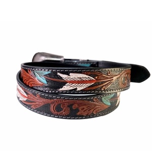New Arrival Luxury Western <b>Leather</b> <b>Tooling</b> Belt Hand Carved Cowboy Leaf Pattern with Alloy Buckle Custom Length Fashion Belts - Product Image 6