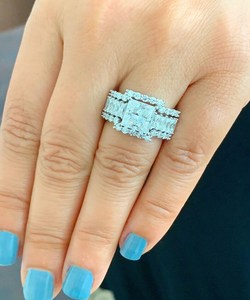 6MM Princess Cut Center And <b>Emerald</b> Cut Moissanite Three Band <b>Ring</b> 925 Sterling <b>Silver</b> Romantic Party Sparkly Charms - Product Image 3